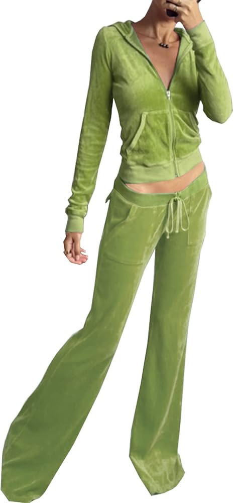 Women's 2 Piece Velour Tracksuit Set Heart Print Long Sleeve Zipper Hoodie Cropped Jacket and Swe... | Amazon (US)
