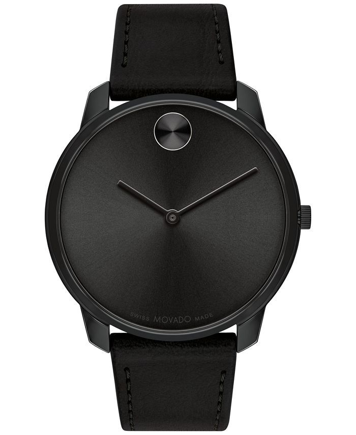 Movado Men's Swiss Bold Black Leather Strap Watch 42mm & Reviews - All Watches - Jewelry & Watche... | Macys (US)
