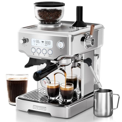 COUPLUX Espresso Machine, 4-IN-1 Professional 58MM Espresso Machine with Grinder 5 Temp Adjust & Compact Espresso Maker 15 Bar with Powerful Milk Frother, One-Touch Americano/Espresso, Stainless Steel | Amazon (US)