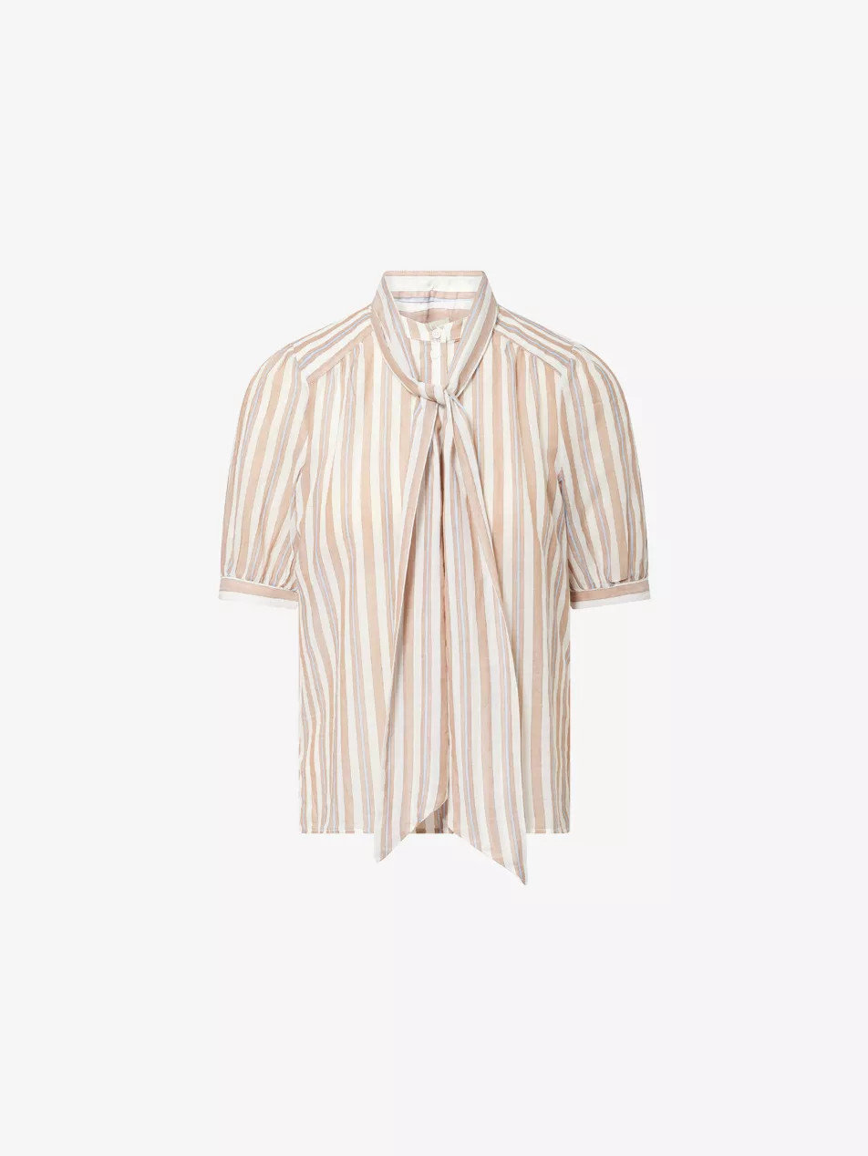 Tie-Neck Striped Cotton Top | Selfridges