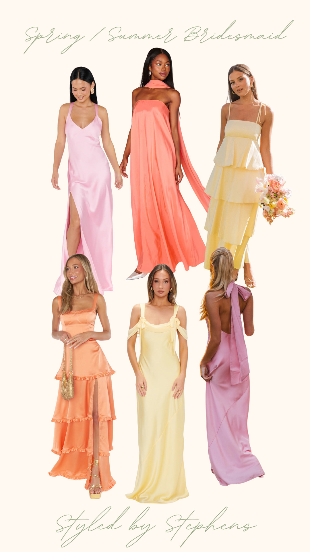 Spring / Summer Bridesmaid dresses lineup! I love the sunset color palette of these Show Me Your Mumu Dresses. I also love a mashup of bridesmaids in different dresses - very summery and easy. 

 

#LTKSeasonal #LTKParties #LTKWedding