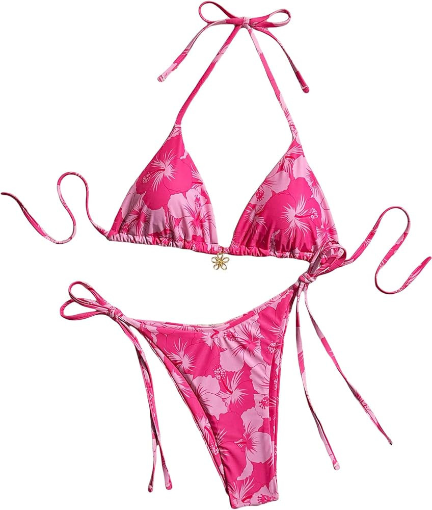 Women's Floral Print Knot Bathing Suit High Waist Summer Swimsuit Bikini Set | Amazon (US)
