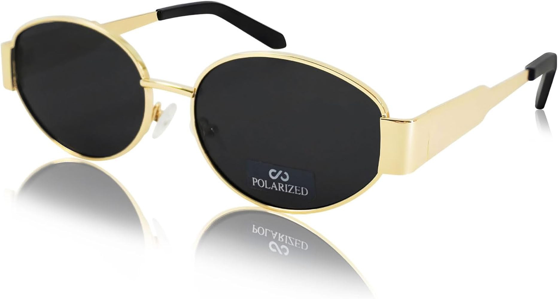 JiSoo Gold Retro Oval Sunglasses for Women - Polarized Sunglasses Women Vintage 90s Sun Glasses | Amazon (US)