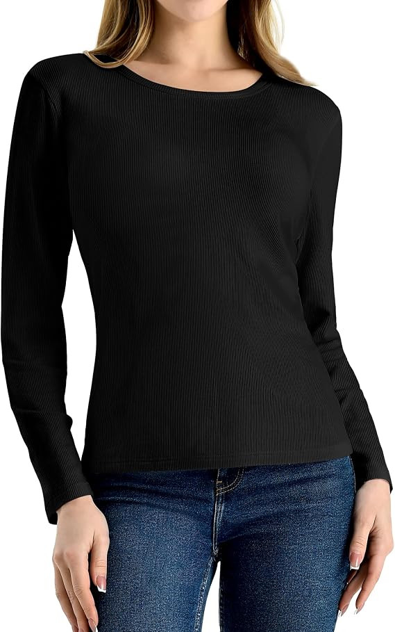 Walifrey Long Sleeve Shirts for Women Ribbed Top 2026 Fashion | Crew Neck, Slim Fit, Basic Tops, ... | Amazon (US)