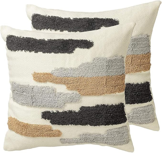 Fendio Boho Neutral Throw Pillow Covers 18x18 inch Set of 2, Tribal Bohemian Woven Tufted Pillowc... | Amazon (US)