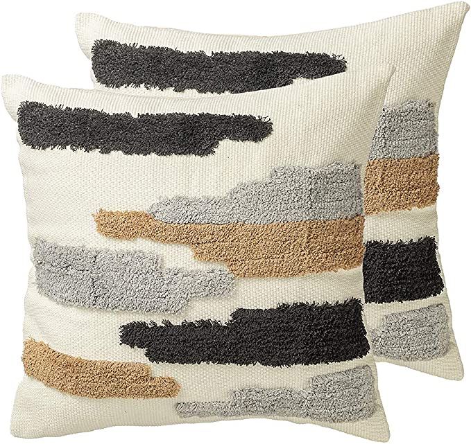 Fendio Boho Neutral Throw Pillow Covers 18x18 inch Set of 2, Tribal Bohemian Woven Tufted Pillowc... | Amazon (US)
