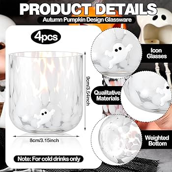 4 Pcs Halloween Icon Glass Cup 14 oz Icon Glass Cups Wine Stemless Double Old Fashioned Blown Coc... | Amazon (US)