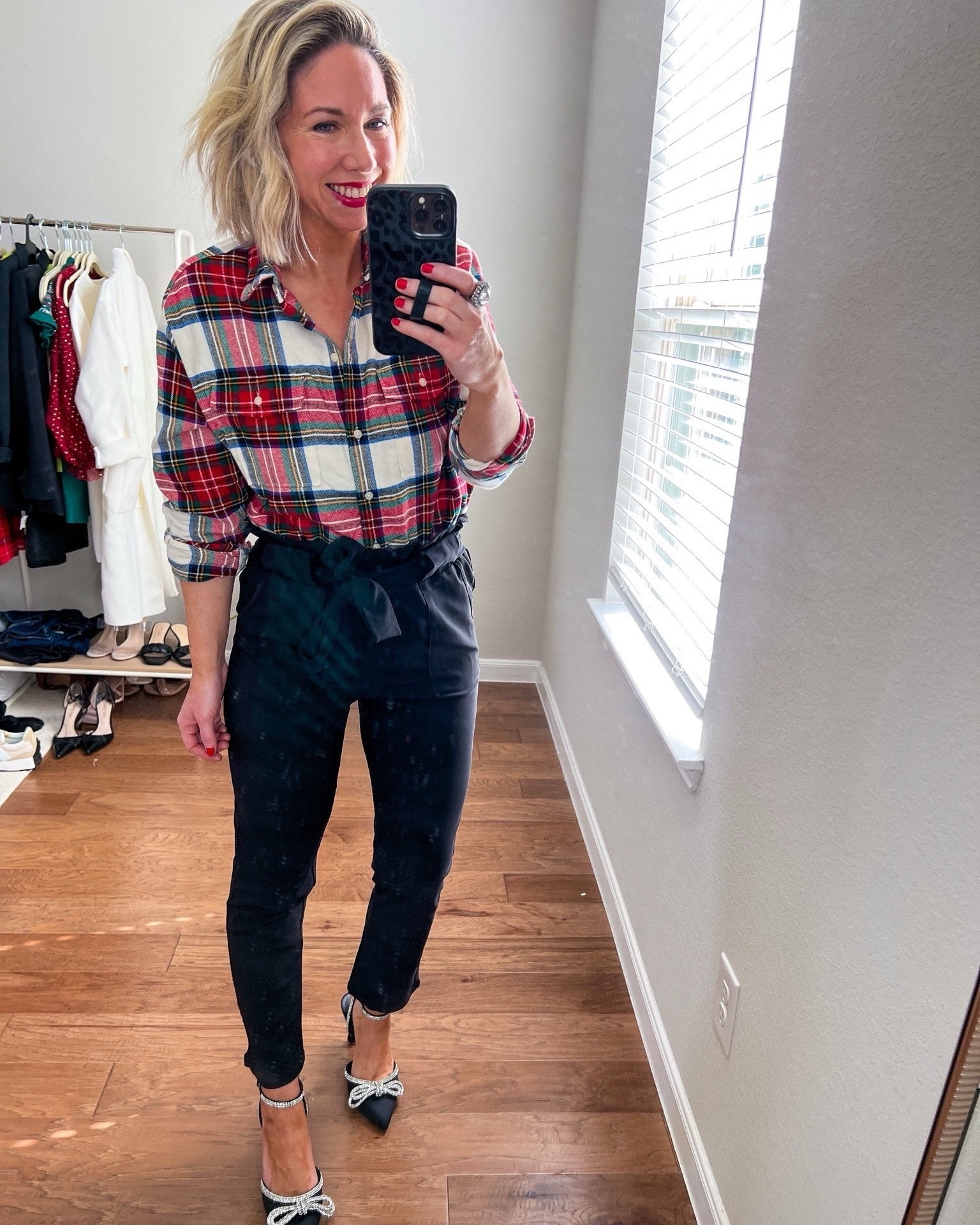 Holiday outfit / Christmas outfit 

Flannel shirt outfit 
Plaid shirt 
Dress heels / holiday heels

#ltkfindsunder50 #ltkshoecrush #ltkseasonal 

#LTKParties #LTKHoliday #LTKPetite