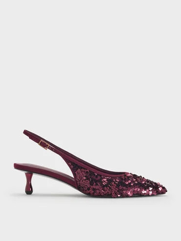 Ruthie Sequinned Slingback Pumps
    
         - Burgundy | Charles & Keith UK
