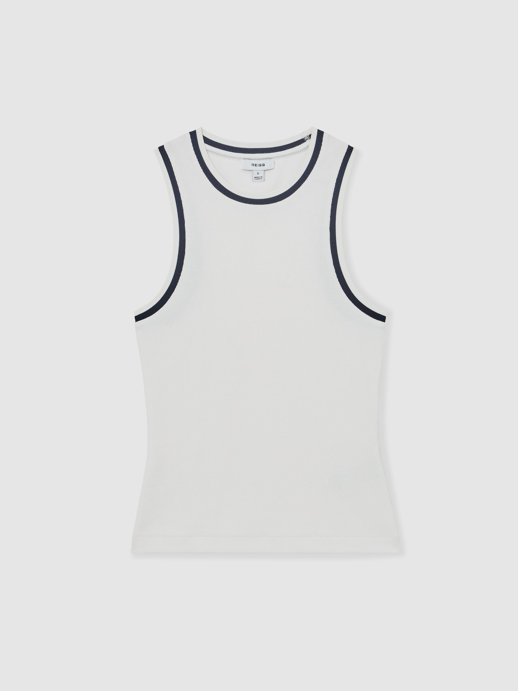 Reiss Stretch-Cotton Tipped Vest in White/Navy | REISS | Reiss US