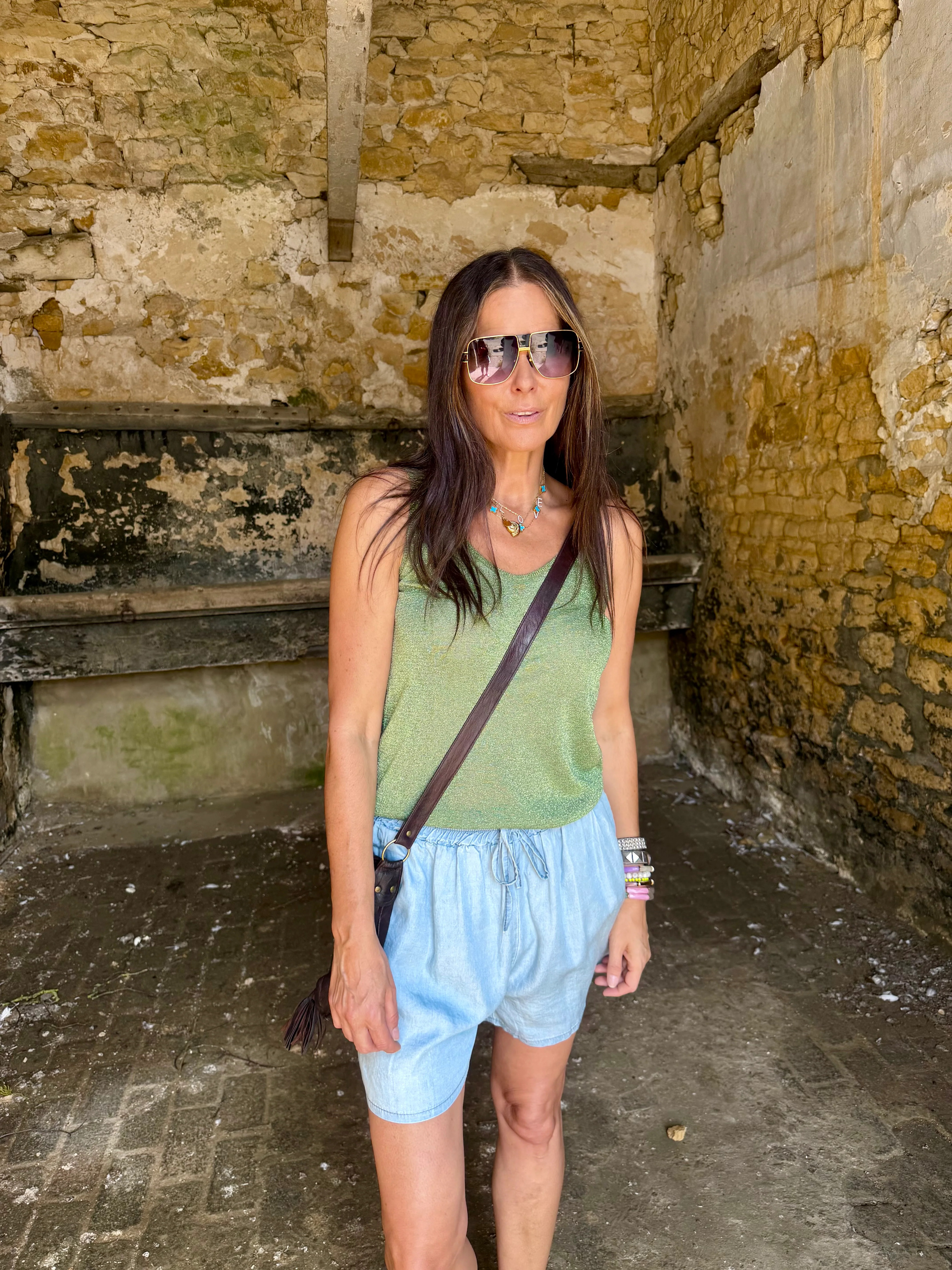 Bluebell Metallic Tank Top - Green | Law and Co