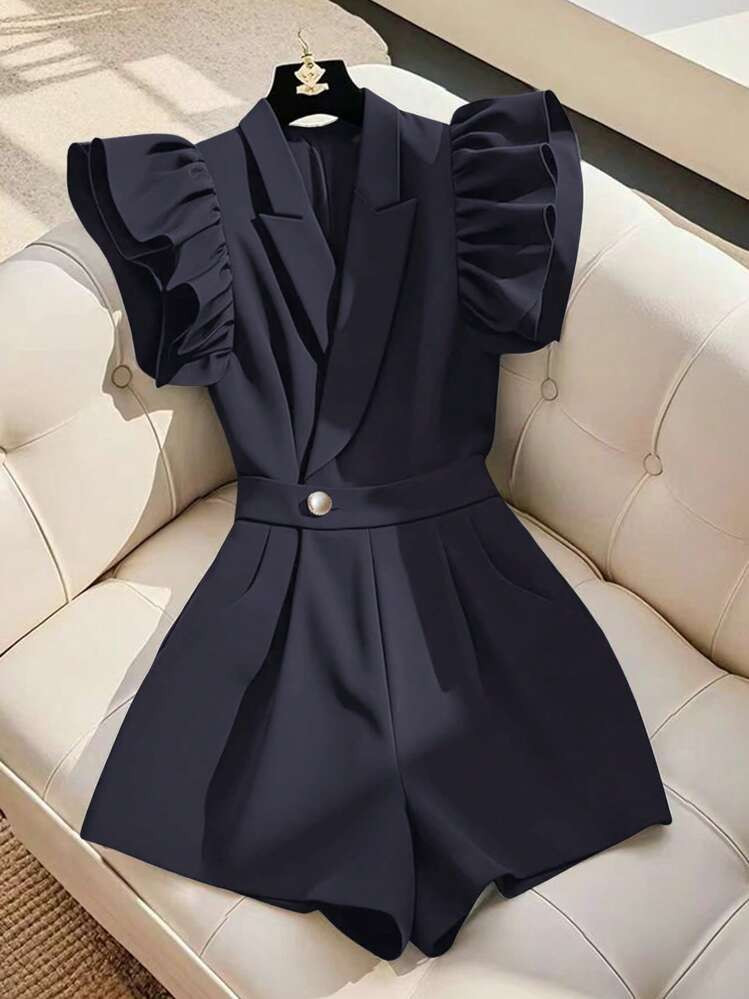 GlowEve Women's Elegant Commuter Chic Trim Cap Sleeve Blazer Collar Jumpsuit, Spring/Summer | SHEIN