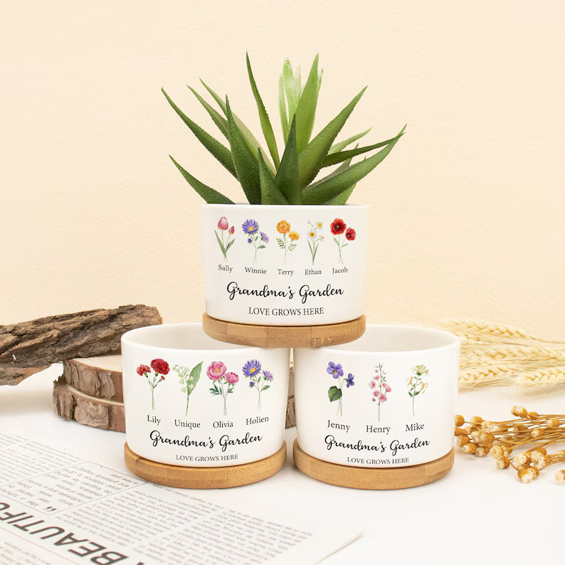 Custom Grandma's Garden Mini Plant Pot, Gift for Mom,personalized Birth Flower Pots,grandma Gifts... | Etsy (US)