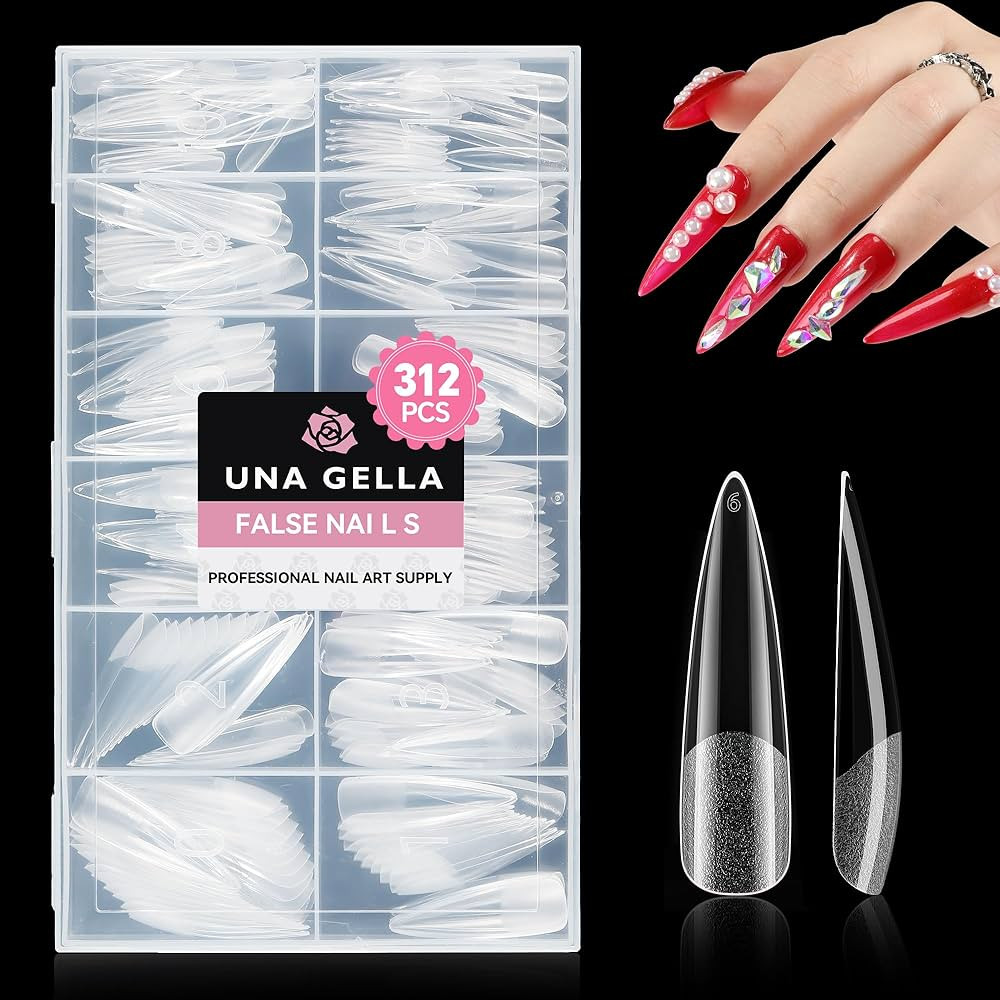 UNA GELLA XXL Stiletto Nail Tips, 312pcs Pre-shape Extra Long Stiletto Nails Tips Pre Etched Full... | Amazon (US)