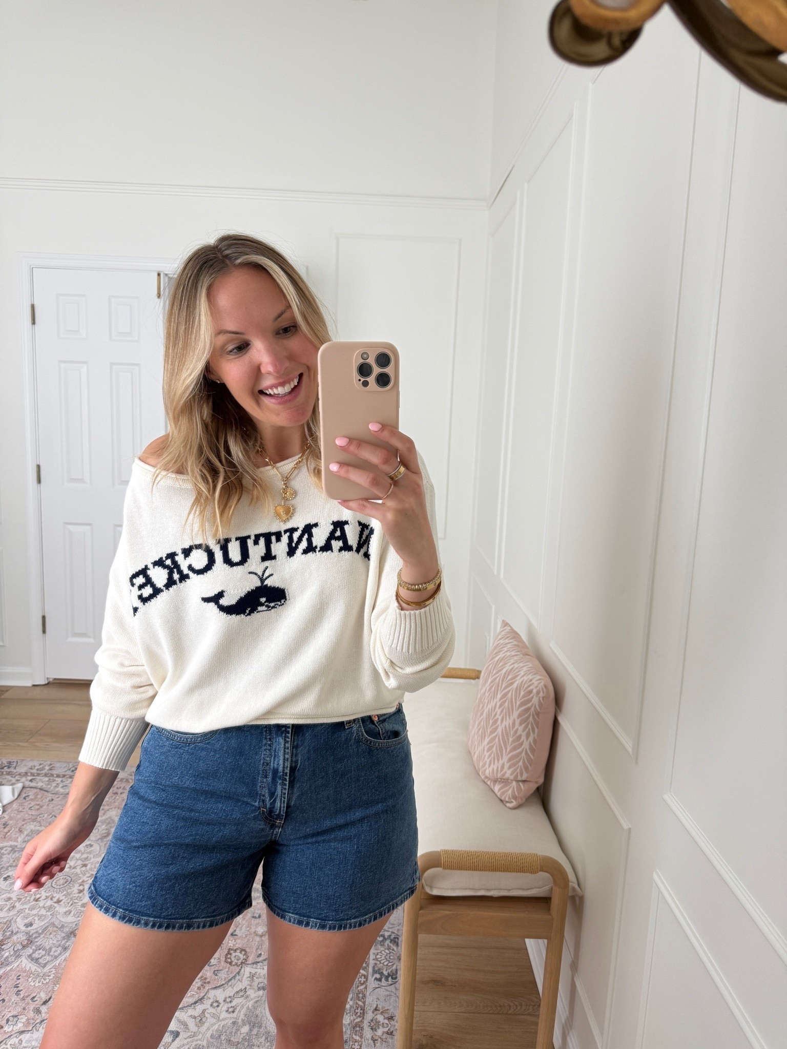 Vacation outfit - casual summer outfit - med top and size 10 denim shorts