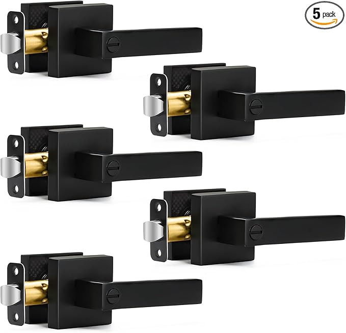 5 Pack Matte Black Door Handles Privacy Door Levers, Keyless Interior Door Knobs Square Door Leve... | Amazon (US)