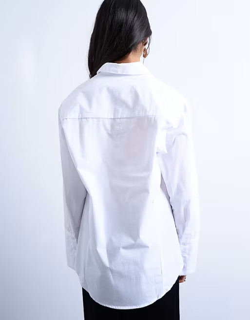Topshop cinched oversized poplin shirt in white | ASOS (Global)