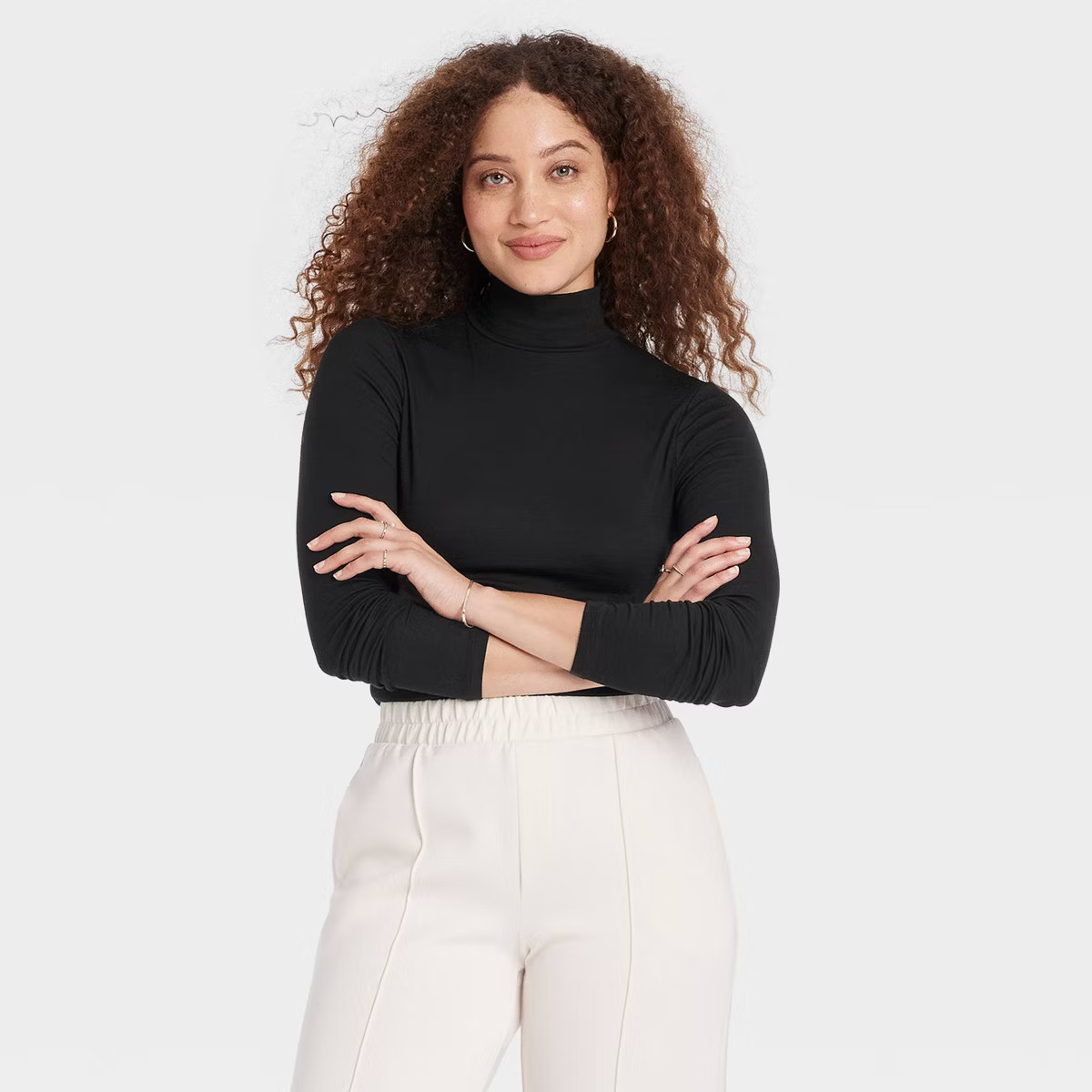 Women's Long Sleeve Mock Turtleneck Ribbed T-Shirt - A New Day™ | Target