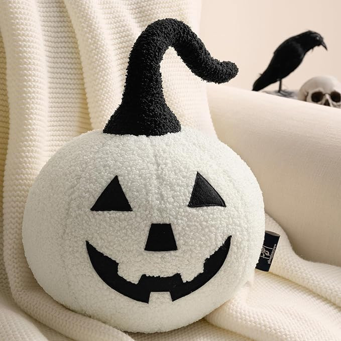 Phantoscope Happy Halloween Pumpkin Shaped Throw Pillow, Teddy Fleece Jack-o’-Lantern Pumpkin P... | Amazon (US)