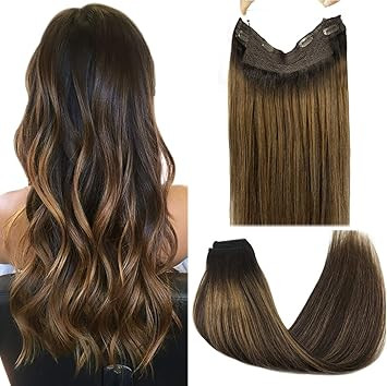GOO GOO 80g Human Hair Extensions Halo Hair Ombre Dark Brown to Chestnut Brown 18 Inch Straight R... | Amazon (US)