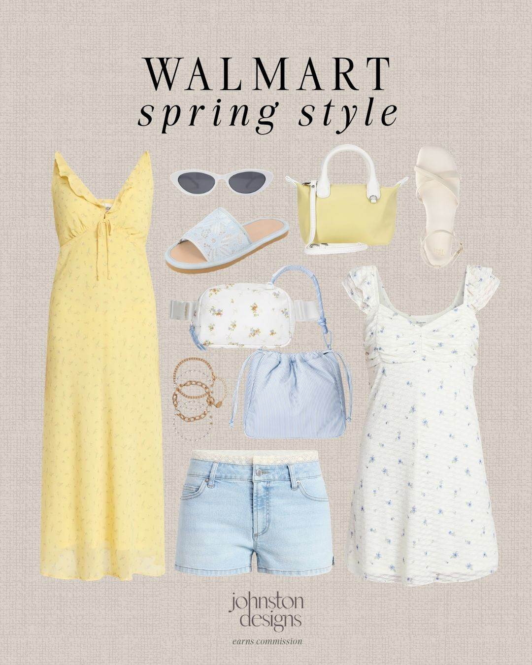 Walmart spring style featuring yellow dress, floral mini dress, denim shorts, sandals, and soft pastel accessories for a fresh everyday outfit. 🌼

walmart fashion, spring outfit, casual outfit, yellow dress outfit, floral dress, denim shorts, spring outfit ideas, sandals outfit, pastel style, everyday outfit, feminine style, affordable fashion 

 #LTKootd #LTKSeasonal