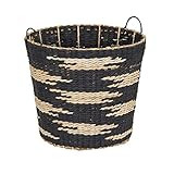 Household Essentials Black Large Round Woven Wicker Storage Basket with Handles Brown Geometic Desig | Amazon (US)