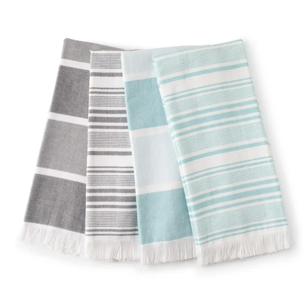 Better Homes & Gardens, 4 Pack, Fringe Kitchen Towel Set, Aqua Ocean and Metal Night | Walmart (US)