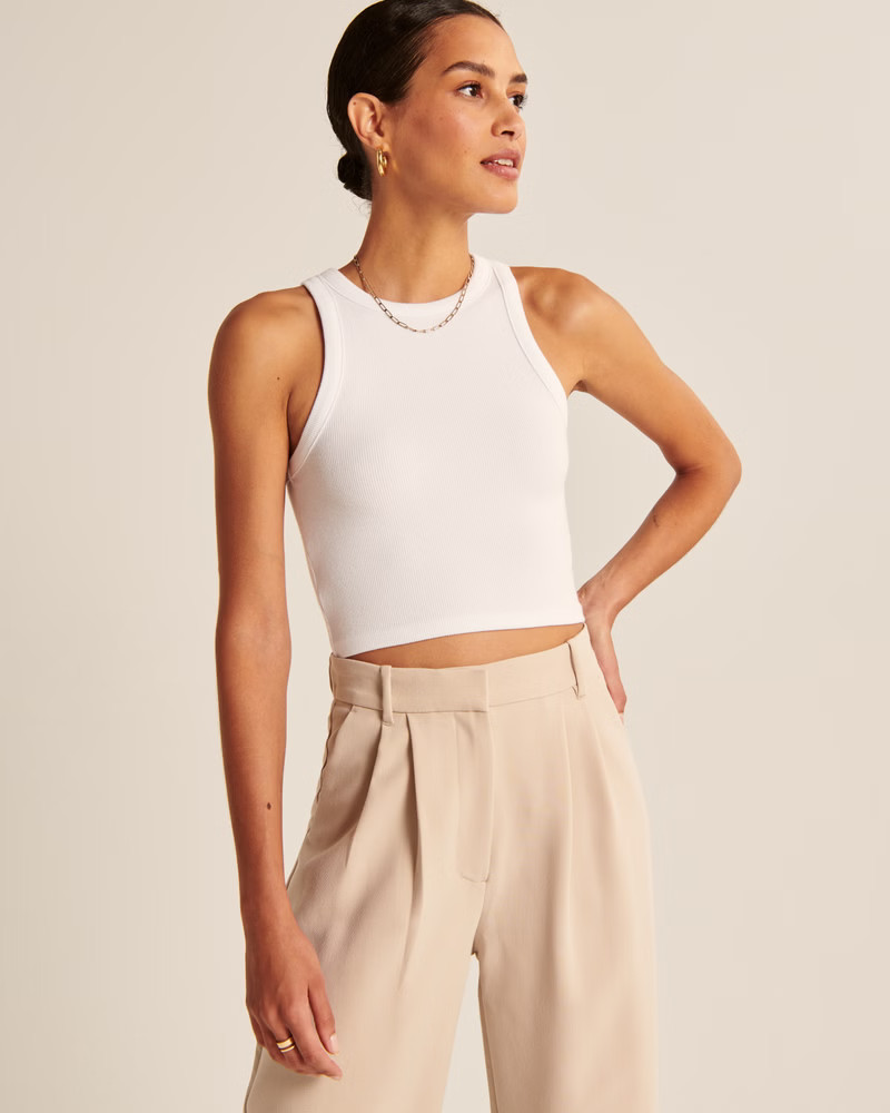 Women's Ribbed High-Neck Essential Tank | Women's Tops | Abercrombie.com | Abercrombie & Fitch (US)
