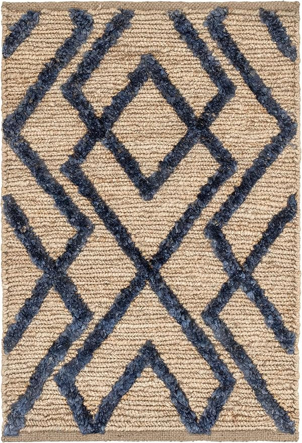 Dash and Albert Marco Jute Soumak Area Rug - 3' x 5' Navy Geometric Handwoven Rug - Durable, Eco-... | Amazon (US)
