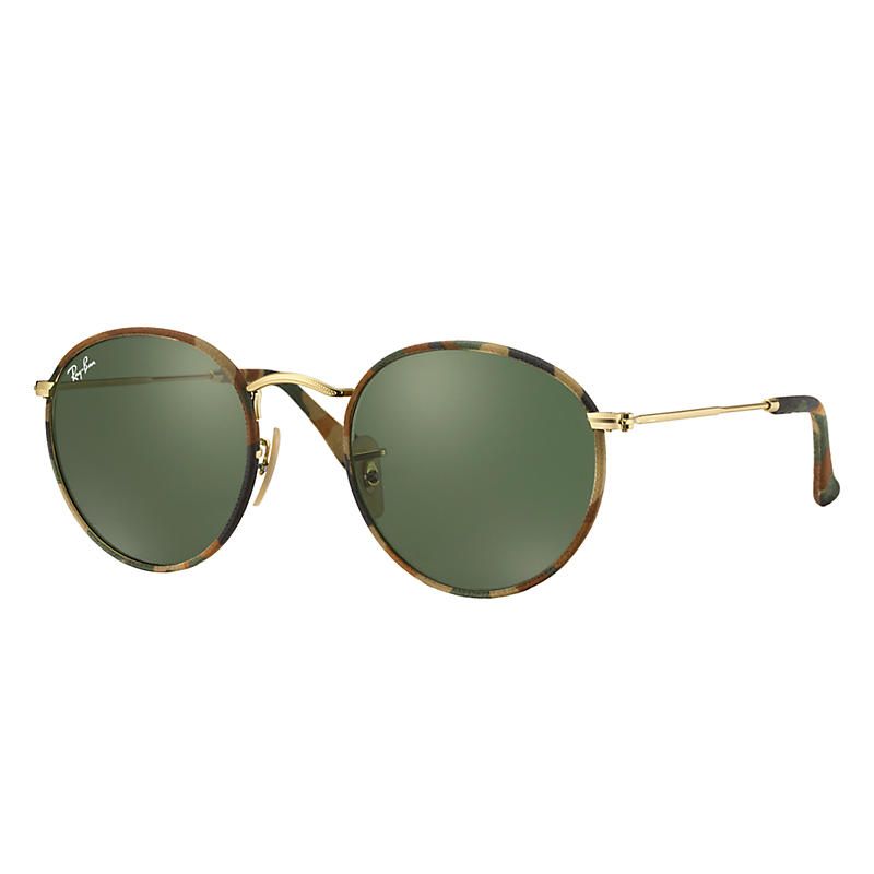 Ray-Ban Round Camouflage Gold Sunglasses, Green Lenses - Rb3447jm | Ray-Ban (US)