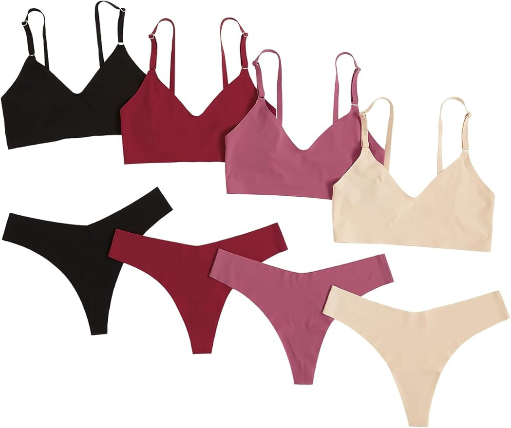 MakeMeChic Women's 4 Pack Seamless No Show Bra and Panty Set Matching Lingerie Set | Amazon (US)