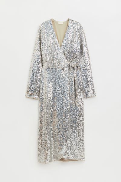 Sequined Wrap Dress - Silver-colored/sequins - Ladies | H&M US | H&M (US + CA)