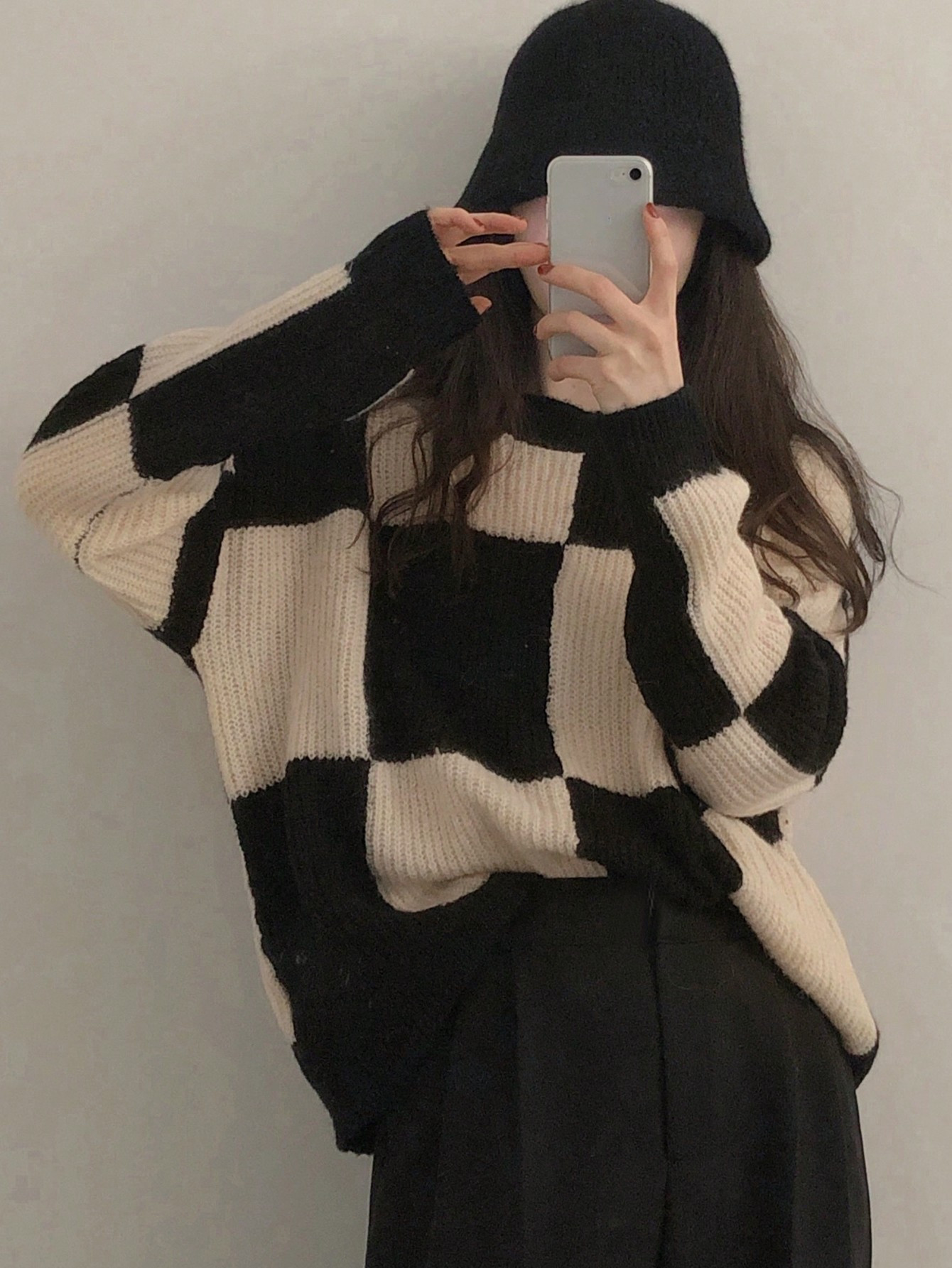 DAZY Women's Crew Neck Long Sleeve Plaid Minimalist Sweater, Casual Daily, Winter Clothes | SHEIN... | SHEIN