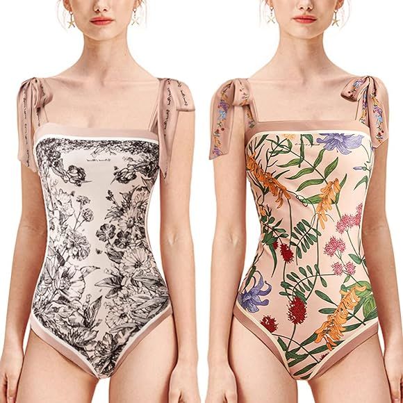 Women Floral One Piece Swimsuits, Reversible Tie Shoulder Monokini, Tummy Control Bathing Suits, ... | Amazon (CA)