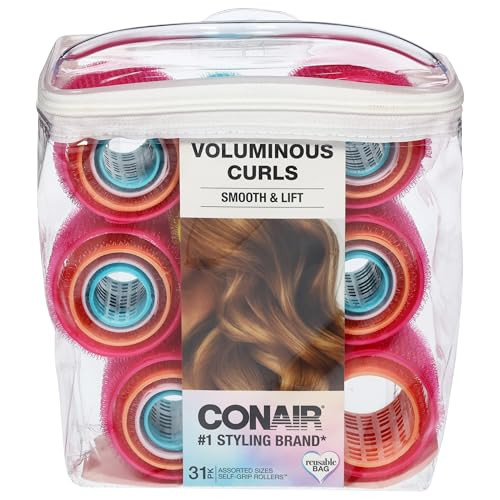 Conair Heatless Hair Curlers, Self-Grip Hair Rollers for Women Provide Lift & Volume, Assorted Sizes & Colors, 31 Count with Reusable Zippered Bag | Amazon (US)