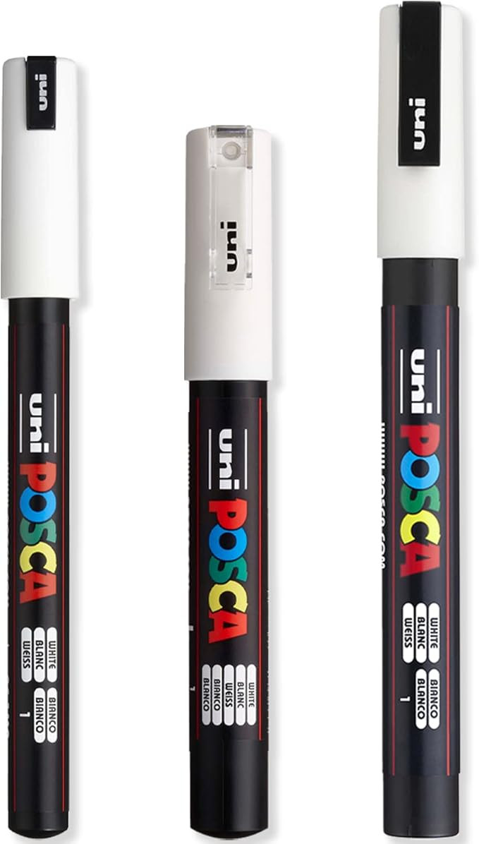 Posca - Ultra Fine to Fine Paint Marker Pens Set - PC-1MR, PC-1M, PC-3M - White Ink - Pack of 3 | Amazon (US)