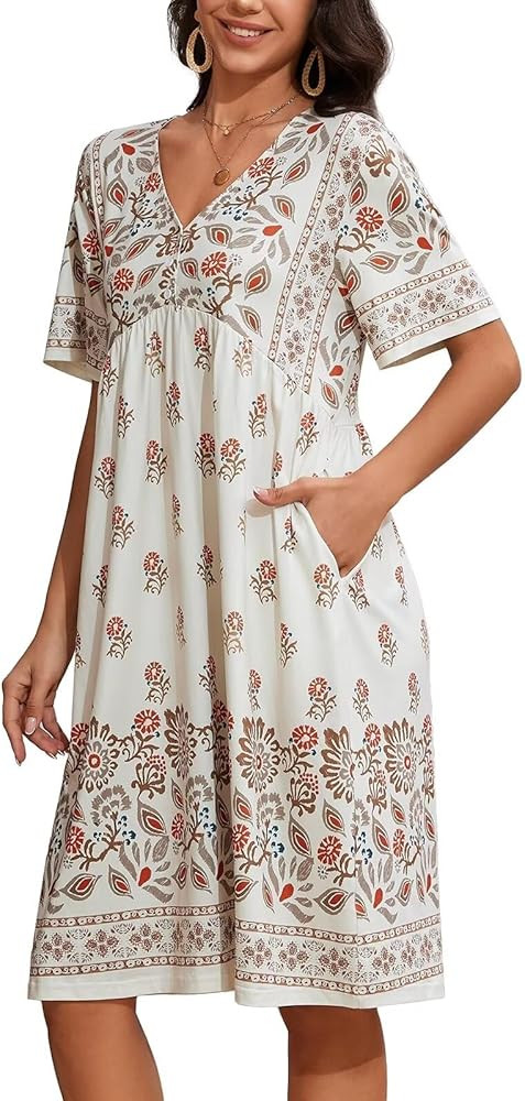 Womens House Dress Floral Print Nightgown With Pockets Mumu Dress S-3XL | Amazon (US)