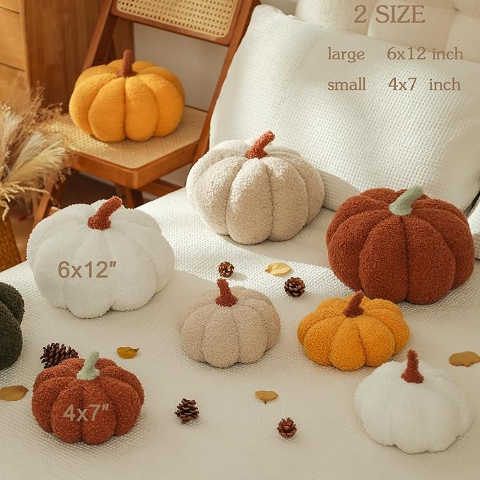 YRXRUS Pumpkin Pillows, Halloween Pumpkin Throw Pillows, Off White Shaped Pillow for Fall Room De... | Amazon (US)