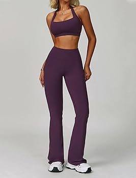 ABOCIW Workout Sets for Women Square Neck Halter Sports Bra High Waist Flare Leggings 2 Piece Yog... | Amazon (US)