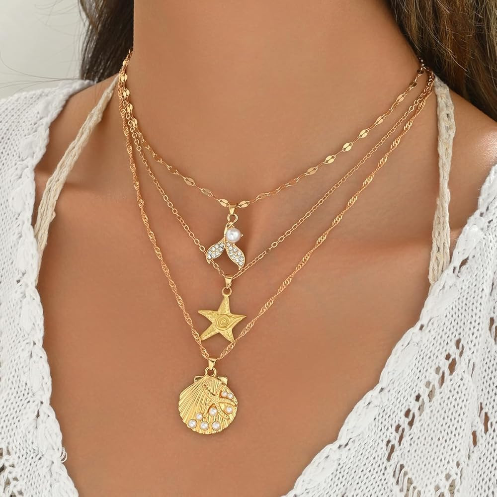 Sora Tuki Seashell Necklace for Women Shell Necklace Stack Starfish Conch Charm Necklace Beach Je... | Amazon (US)