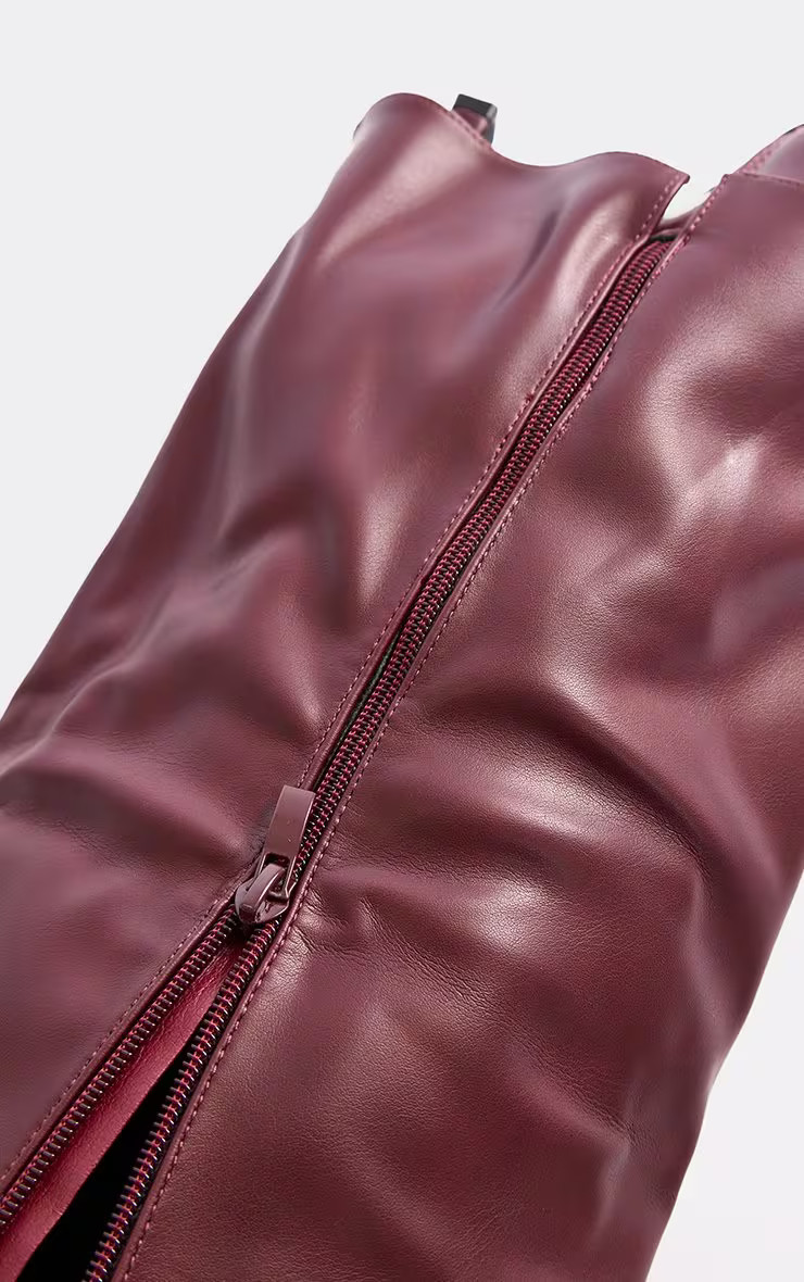 Random Layered Pointed Toe Stiletto Heel Knee High Boot In Burgundy Faux Leather | EGO Shoes (US & Canada)