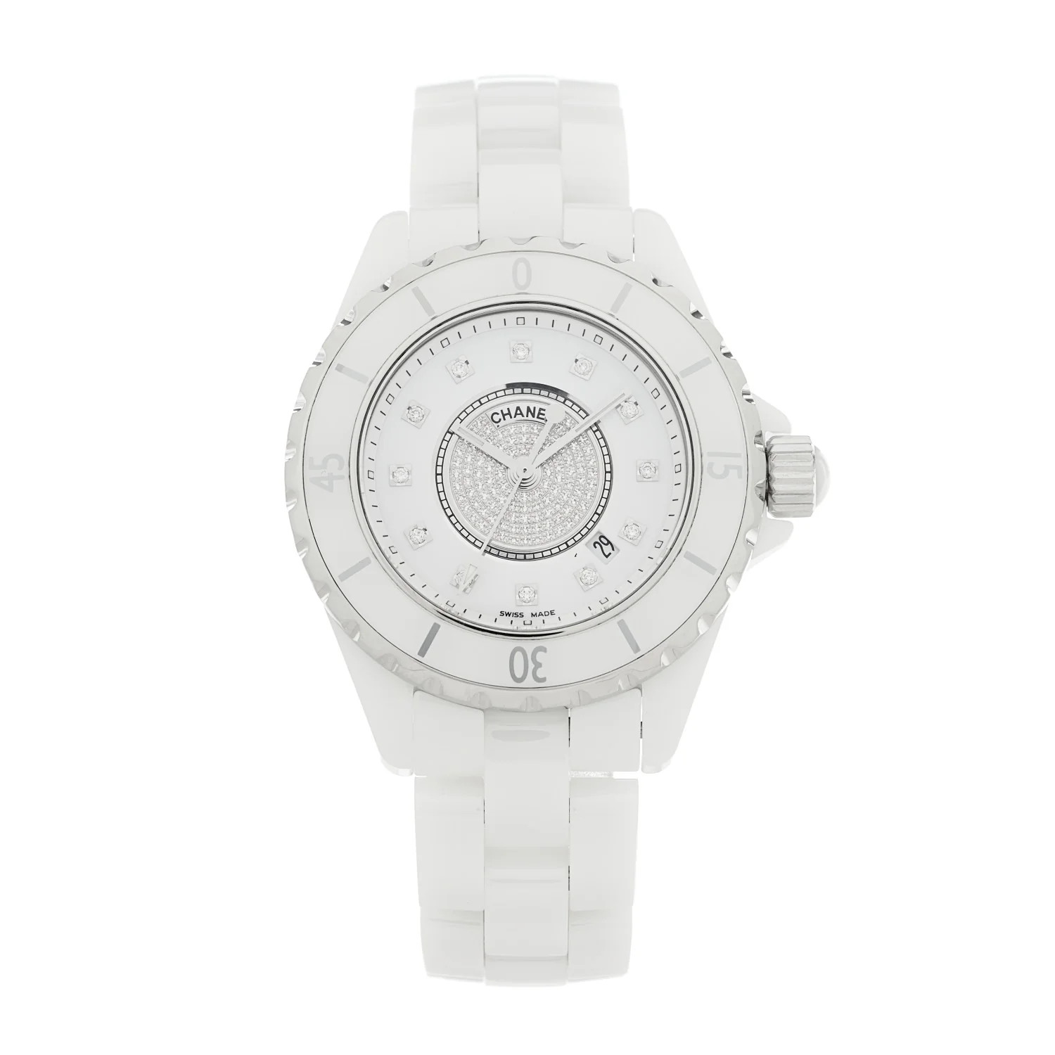 Stainless Steel Ceramic Diamond Dial 33mm J12 Quartz Watch White | FASHIONPHILE (US)