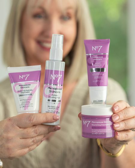 I’m enjoying the No7 Menopause Skincare products and you may also, especially if you are menopausal or perimenopausal.  #ad This global brand has been committed to helping individuals look and feel ready for anything, through the creation and evolution of award-winning, clinically proven skincare products, since 1935. The Menopause Skincare line includes an Instant Radiance Serum (my favorite product!), Protect & Hydrate Day Cream, Nourishing Overnight Cream, Firm & Bright Eye Concentrate and an Instant Cooling Mist (that you can even use over makeup!). The range is designed to help skin perform as if estrogen were still present. The line was created by No7 scientists with the assistance of 7000 menopausal women, who helped ensure that the products address the most prevalent skincare concerns shared by menopausal and perimenopausal women.
@Target @Targetstyle @No7USA #Target #TargetPartner #No7USA #No7Challenge #No7 #LTKbeauty 