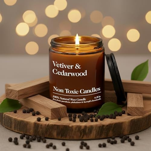Hand Poured Non Toxic Candles - Vetiver & Cedarwood Fall Candles with Premium Natural Wax - Aroma... | Amazon (US)