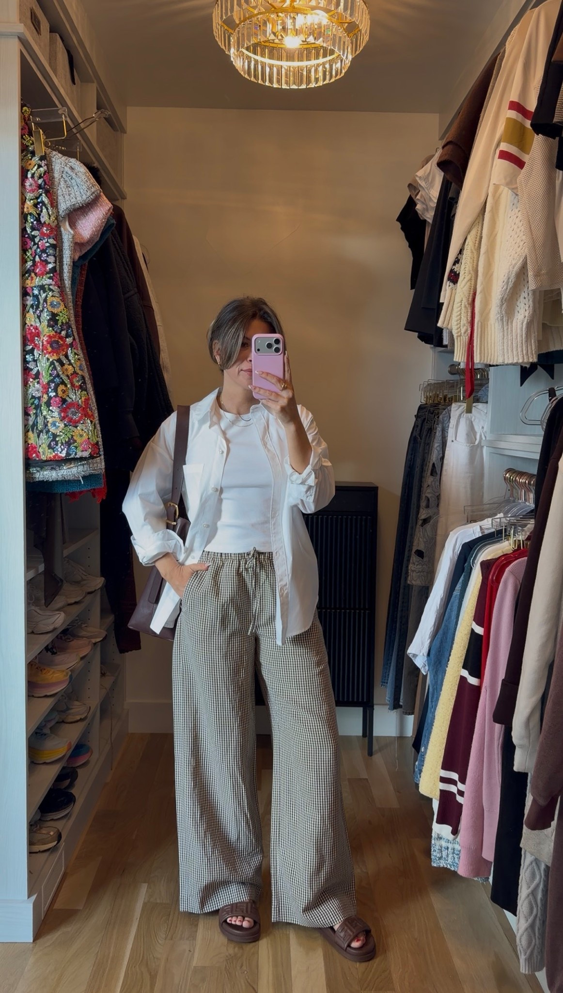 Aritzia tan gingham linen pants paired with a white tee and button down

Electric picks code: emerson20

Wearing medium pants. Small top

Casual
Everyday
Mom look 
Errands
Workwear
Comfy
Spring look
Lunch date 



#LTKSeasonal #LTKmomlife #LTKootd