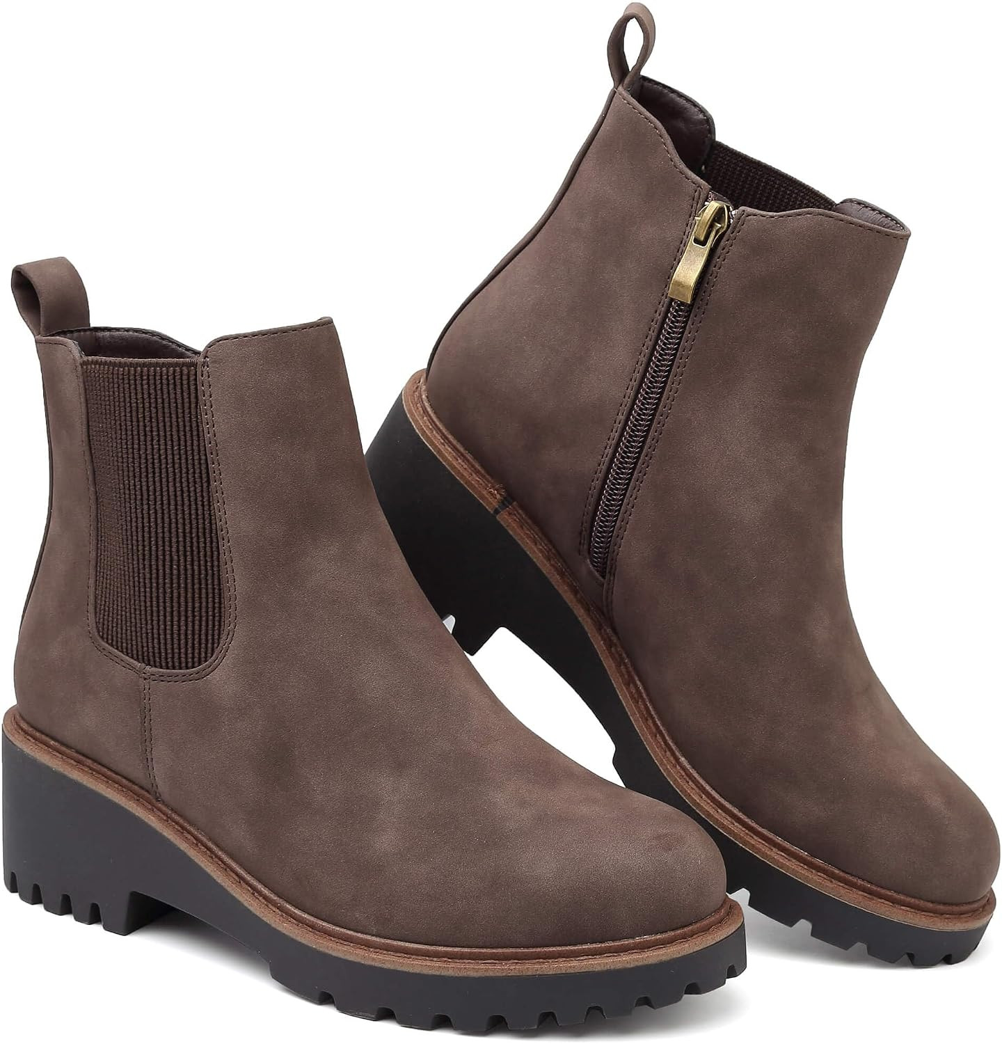 Women's Chelsea Wedge Boots Side Zip Lug Sole Round Toe Fall Ankle Boots | Amazon (US)