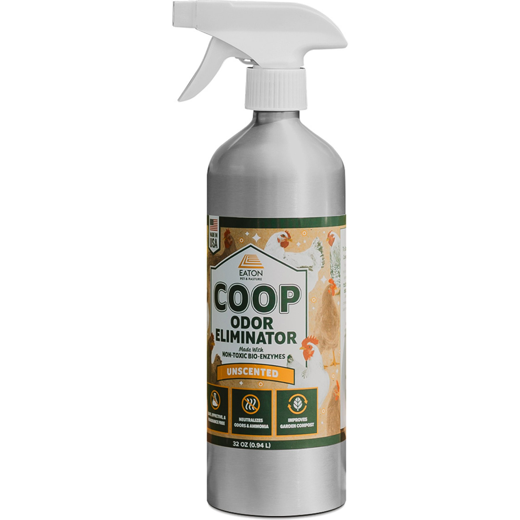 Eaton Pet & Pasture Unscented Enzyme-Based Formula Deodorizer Chicken Coop Odor Eliminator Spray, 32-fl oz bottle | Chewy