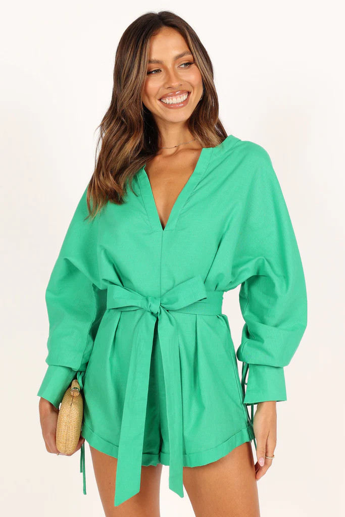 Dooley Long Sleeve Romper - Green | Petal & Pup (US)