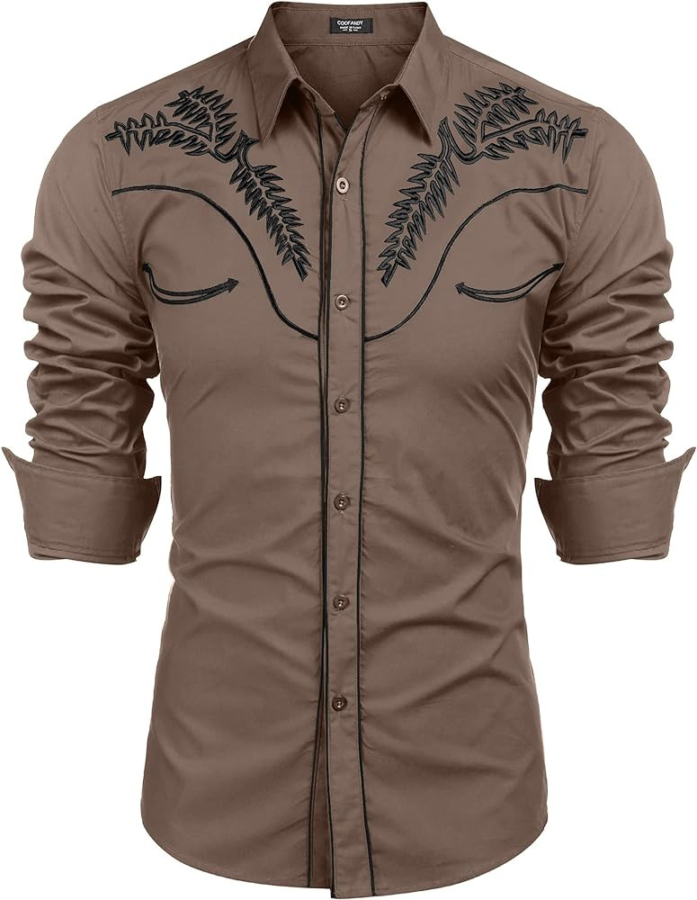 COOFANDY Men's Western Shirts Long Sleeve Slim Fit Embroideres Cowboy Shirts Casual Button Down S... | Amazon (US)