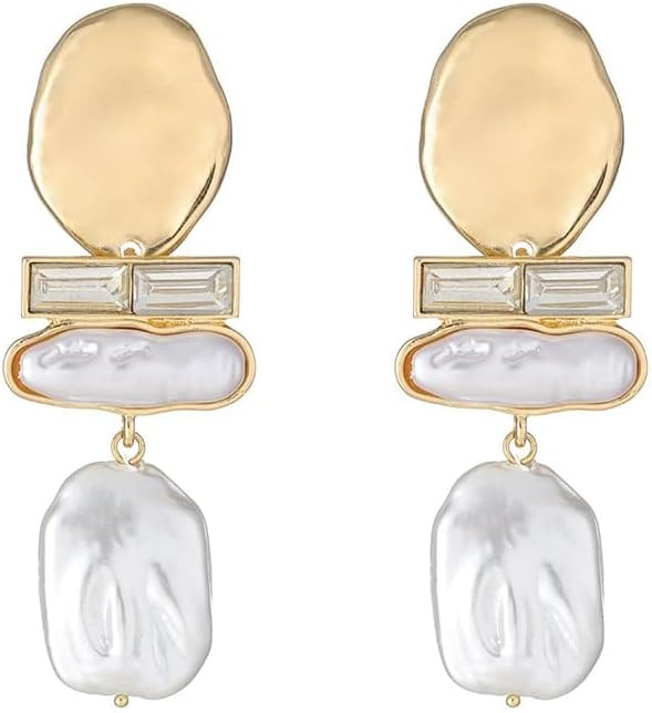 Statement Pearl Dangle Earring Luxury Chandelier Earring Gold and Pearl Earring Organic Style Ear... | Amazon (US)